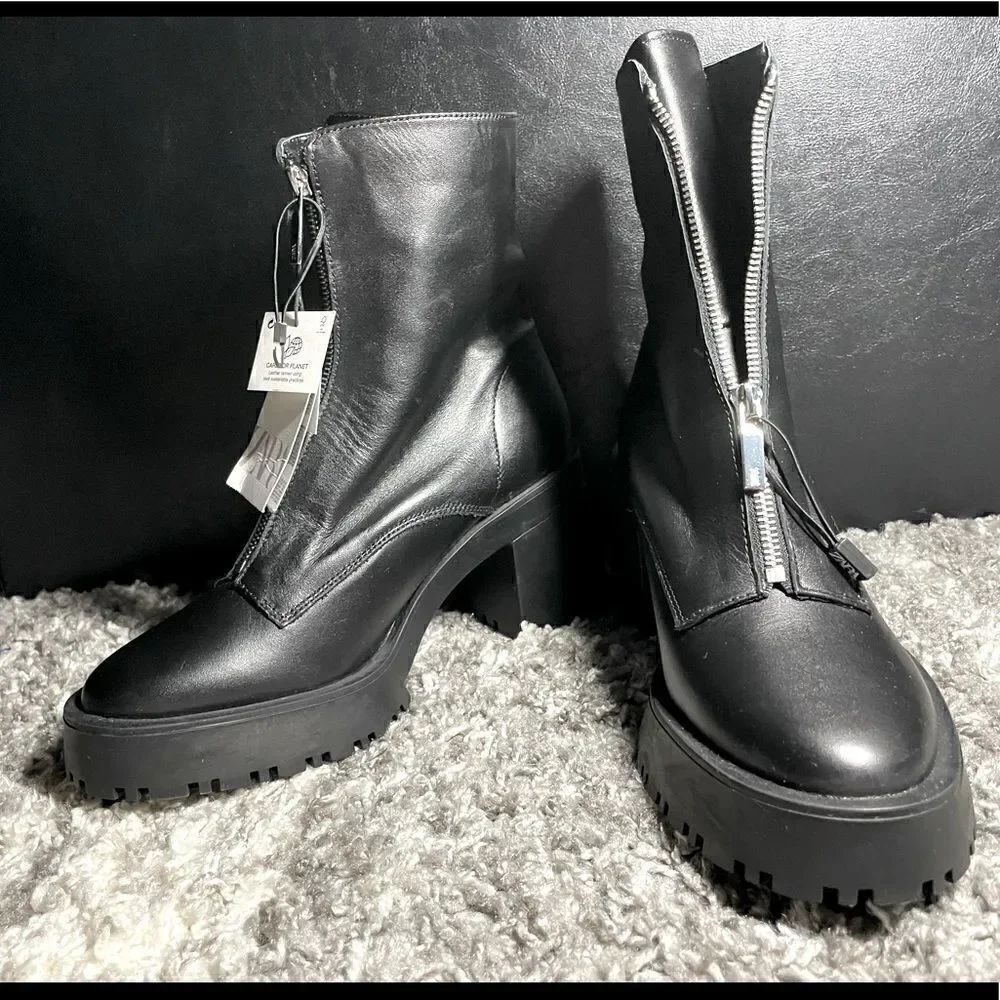 NWT Zara Zippered Leather Heeled Ankle Boots - Picture 5 of 10